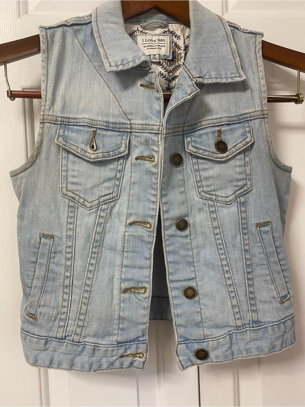 I Love H 81 Light Wash Denim Vest - Pale Blue